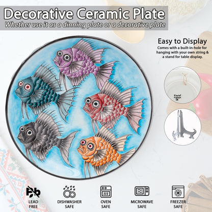 Ceramic Decorative Plate, Whimsical Fishes Decorative Plate