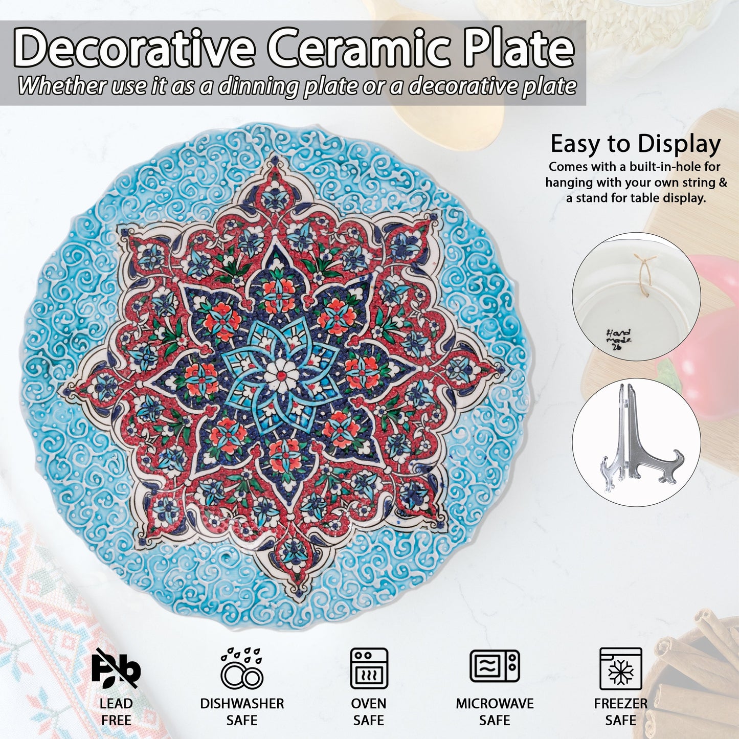 Ceramic Decorative Plate, Mandala Bloom Decorative Plate