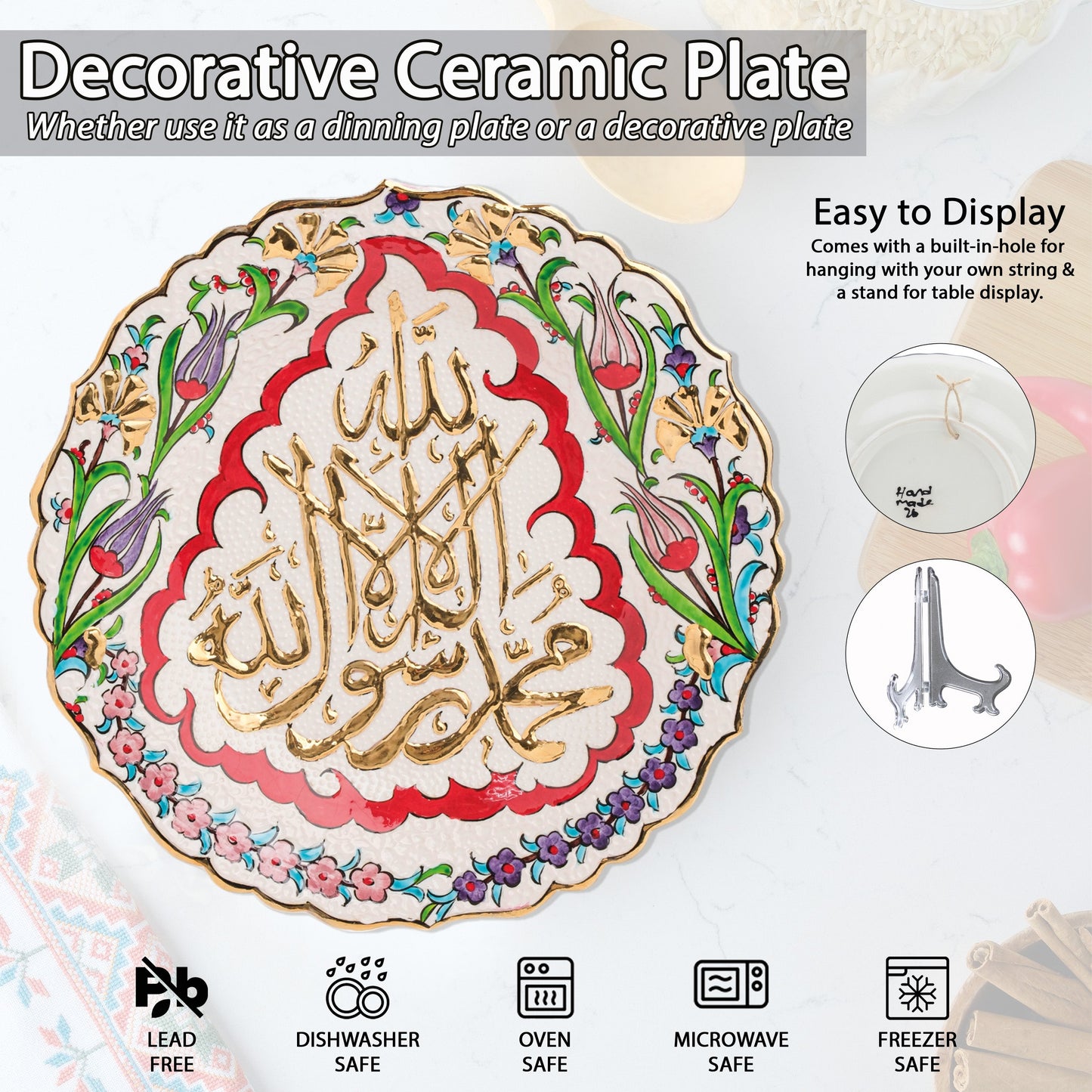 Ceramic Decorative Plate, Divine Bloom Decorative Plate, Decorative Golden Plate