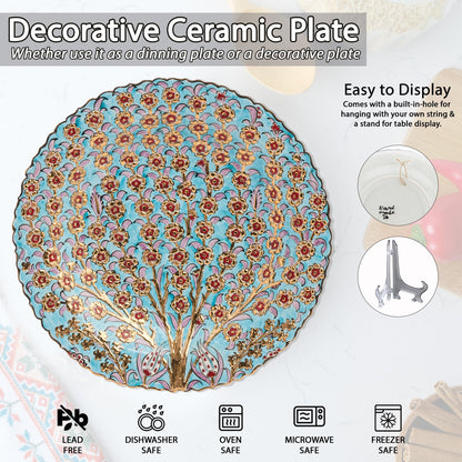 Ceramic Decorative Plate, Floral Canopy Decorative Plate, Decorative Golden Plate