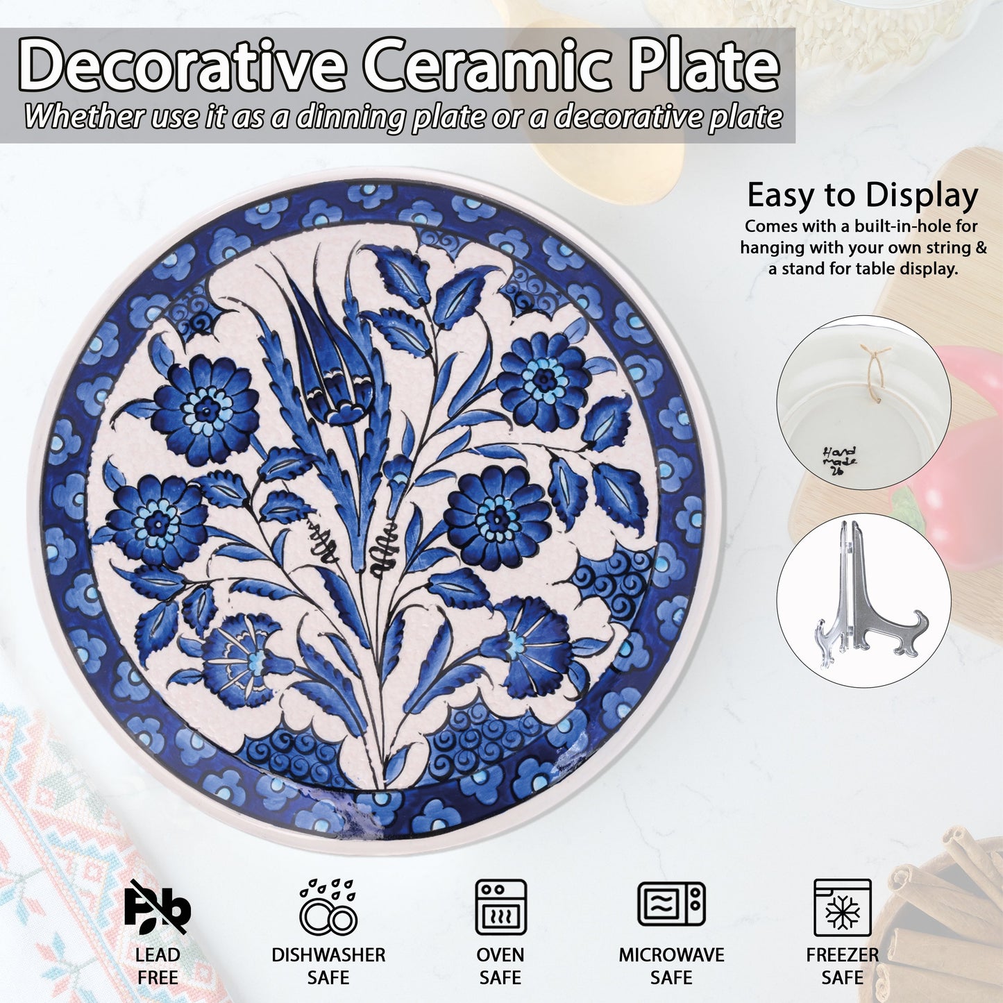 Ceramic Decorative Plate, Sapphire Blooms Decorative Plate