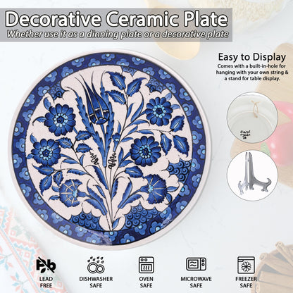Ceramic Decorative Plate, Sapphire Blooms Decorative Plate