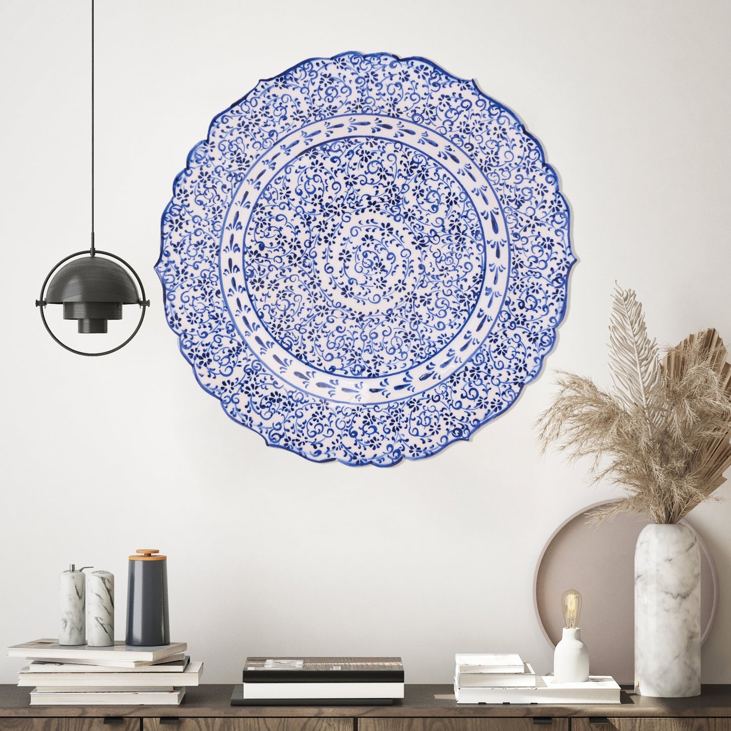 Ceramic Decorative Plate, Sapphire Vine Decorative Plate