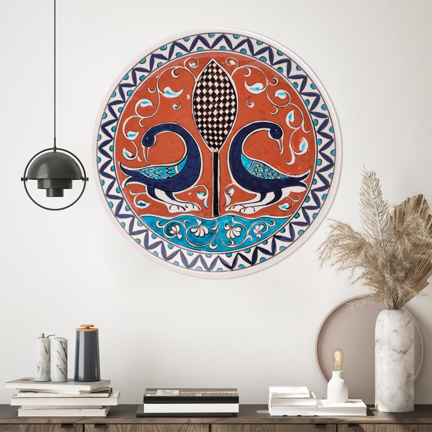 Ceramic Decorative Plate, Twin Peacocks Decorative Plate