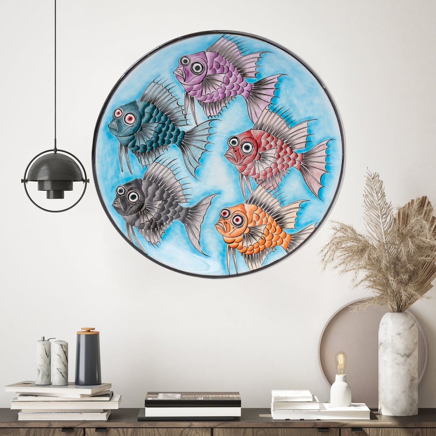 Ceramic Decorative Plate, Whimsical Fishes Decorative Plate