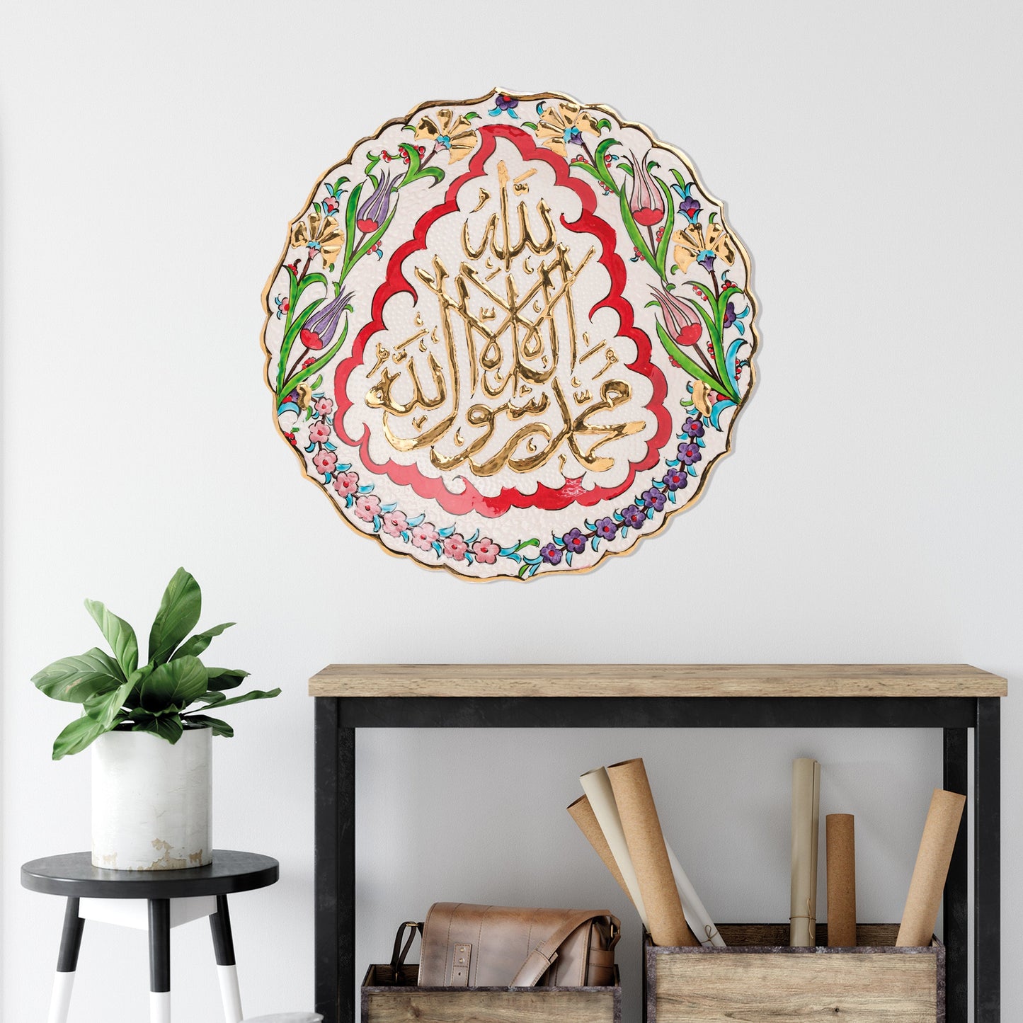 Ceramic Decorative Plate, Divine Bloom Decorative Plate, Decorative Golden Plate