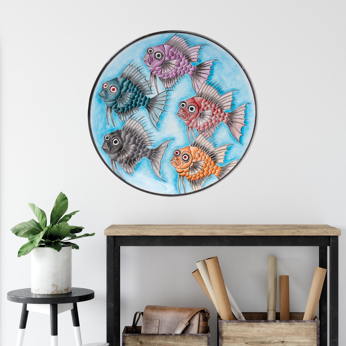 Ceramic Decorative Plate, Whimsical Fishes Decorative Plate
