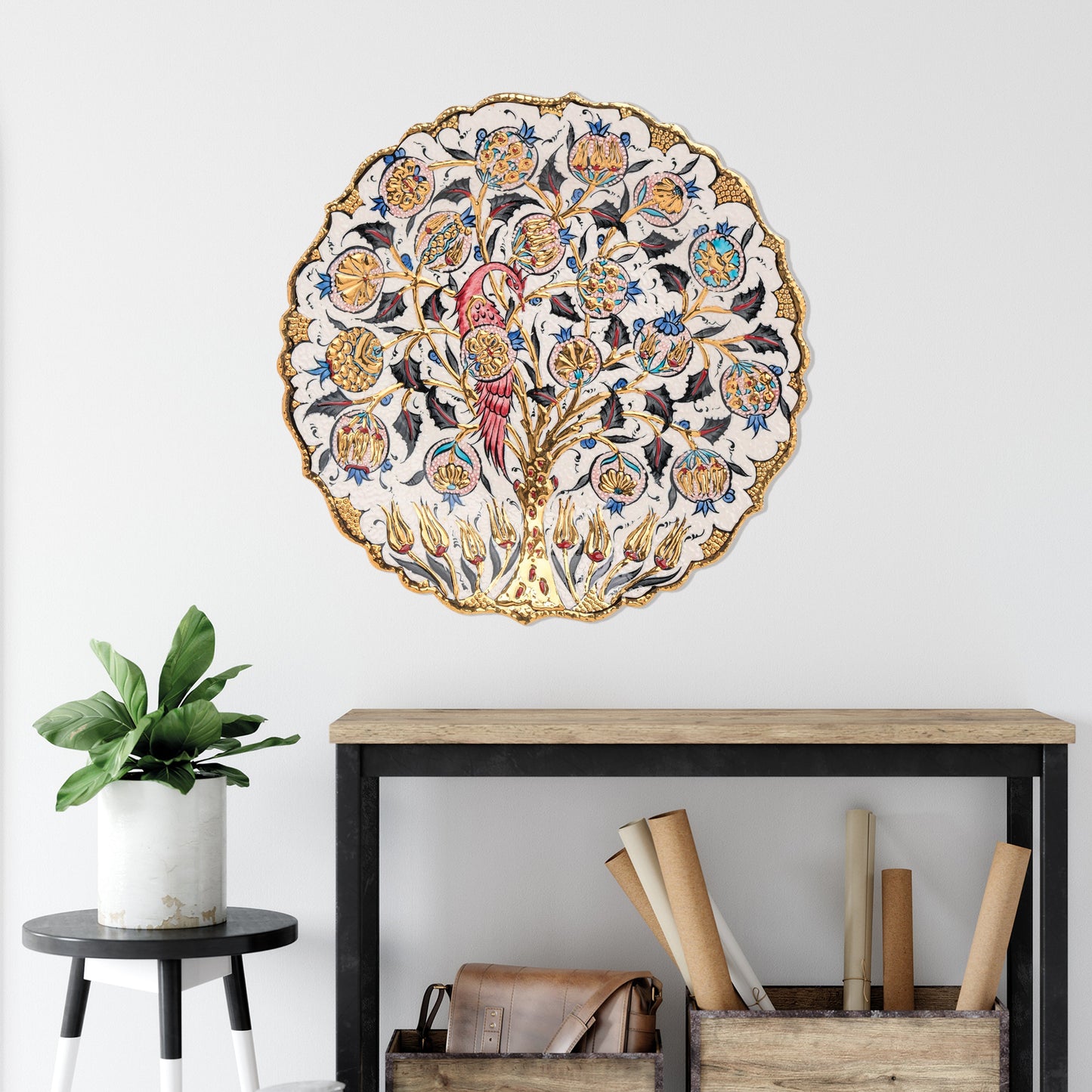 Ceramic Decorative Plate, Eternal Blossom Decorative Plate, Decorative Golden Plate