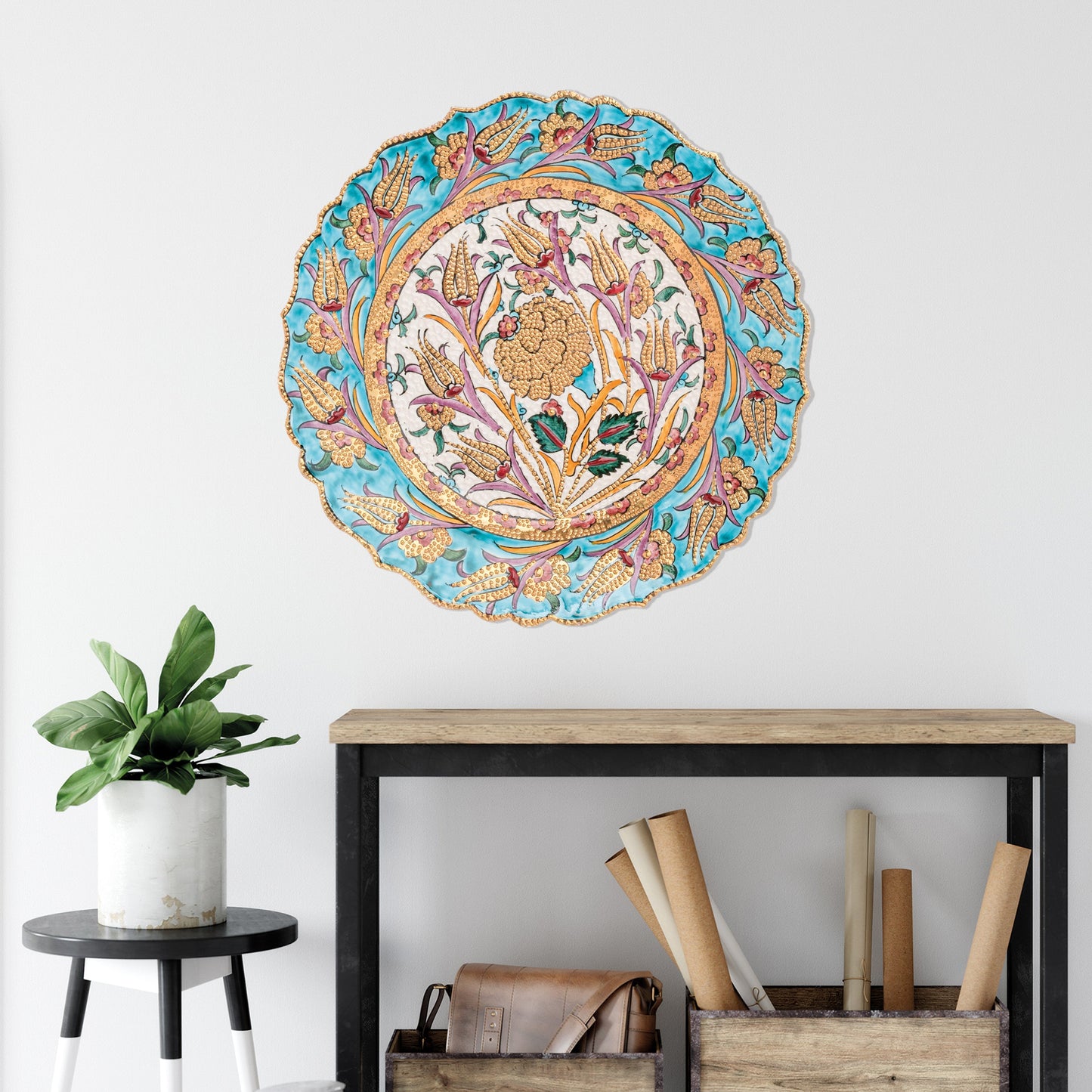 Ceramic Decorative Plate, Harvest Bloom Decorative Plate, Decorative Golden Plate