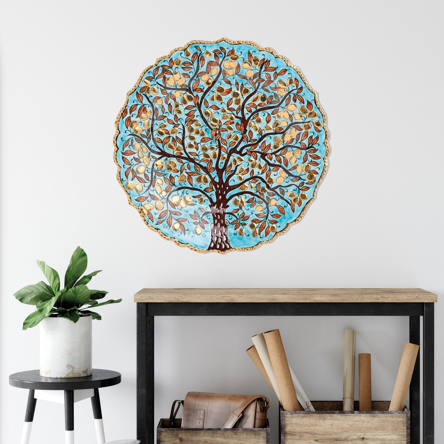Ceramic Decorative Plate, Prosperity Tree Decorative Plate, Decorative Golden Plate