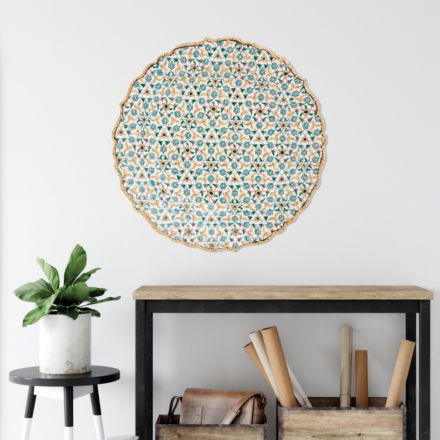 Ceramic Decorative Plate, Celestial Mosaic Decorative Plate, Decorative Golden Plate