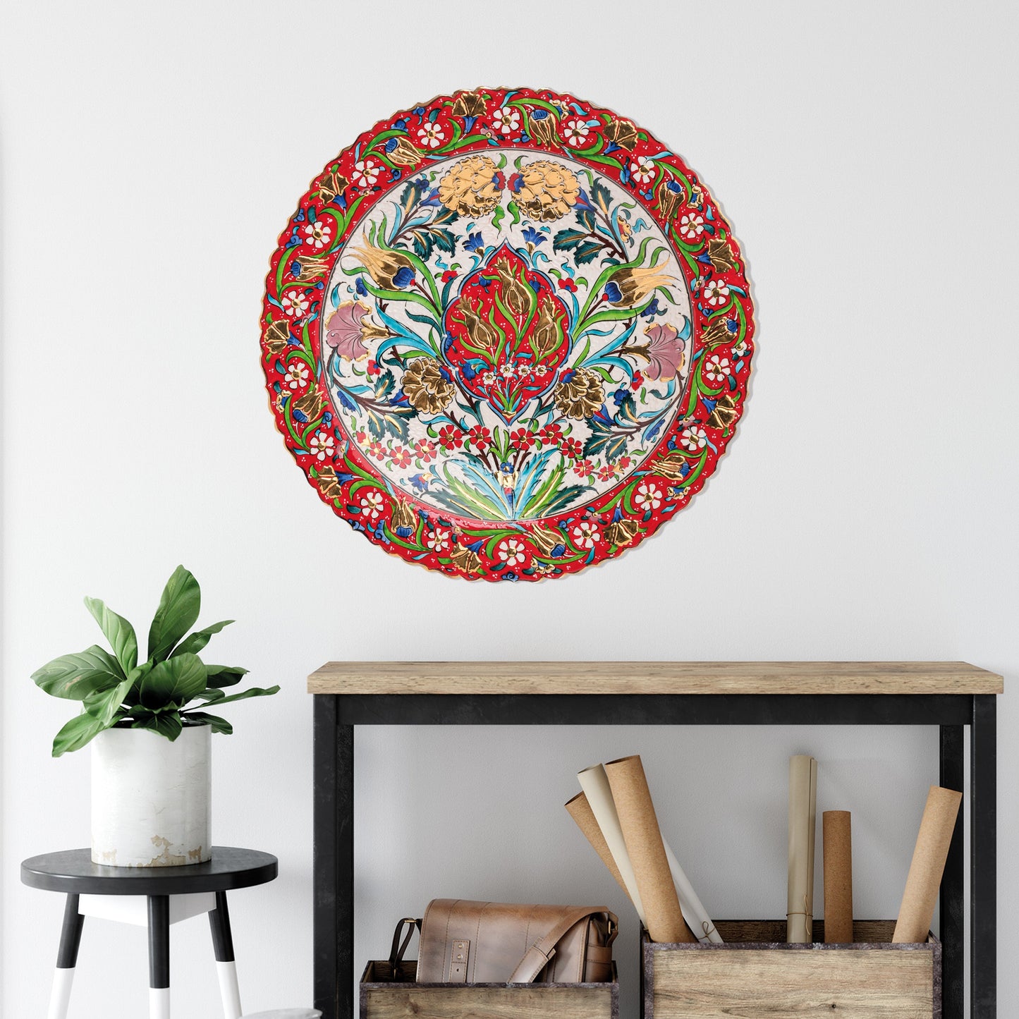Ceramic Decorative Plate, Ottoman Bloom Decorative Plate, Decorative Golden Plate