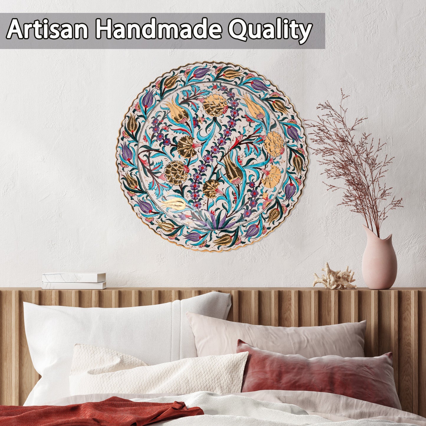 Ceramic Decorative Plate, Tulip Symphony Decorative Plate, Decorative Golden Plate