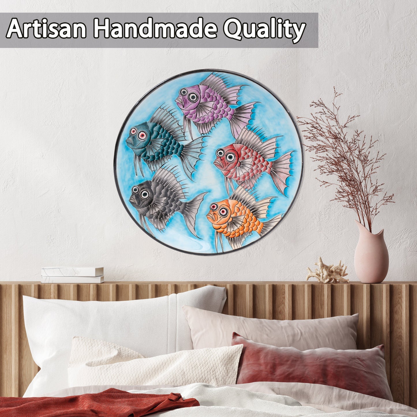 Ceramic Decorative Plate, Whimsical Fishes Decorative Plate