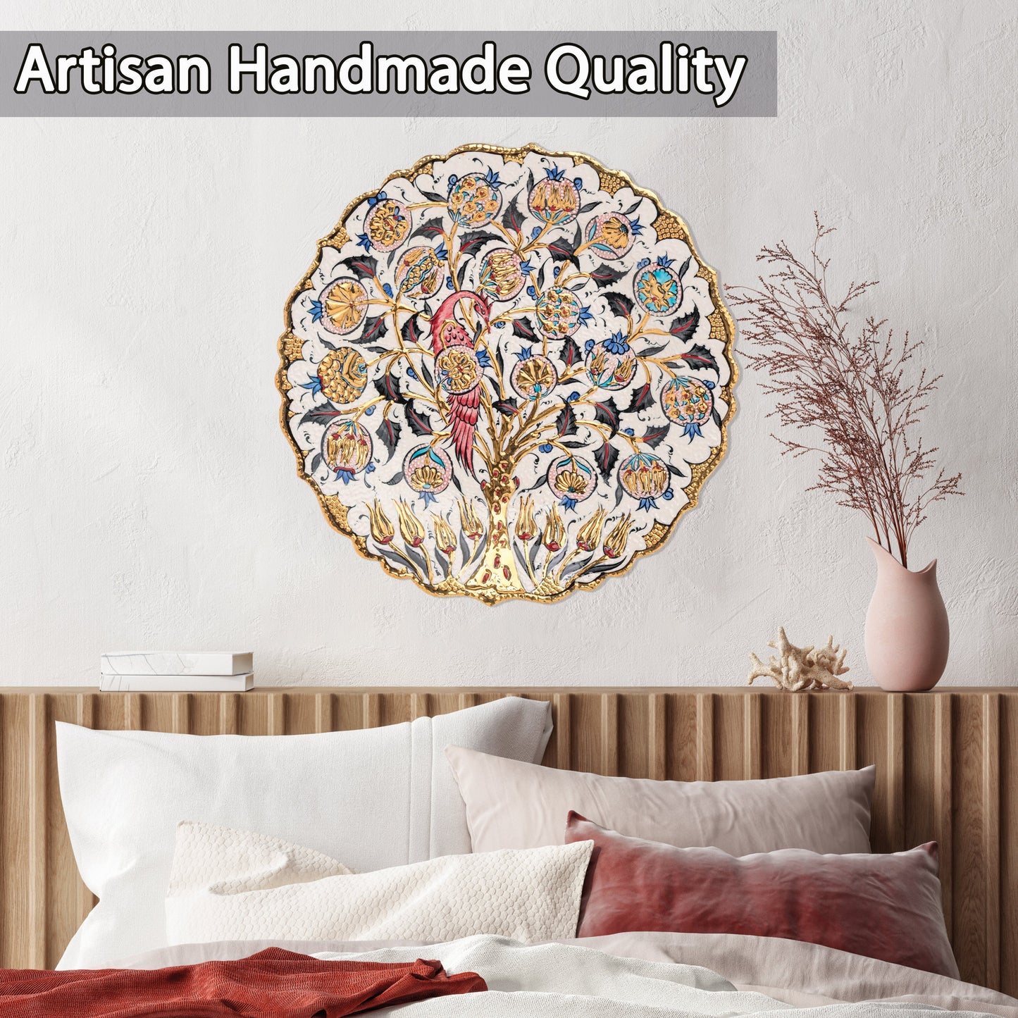 Ceramic Decorative Plate, Eternal Blossom Decorative Plate, Decorative Golden Plate