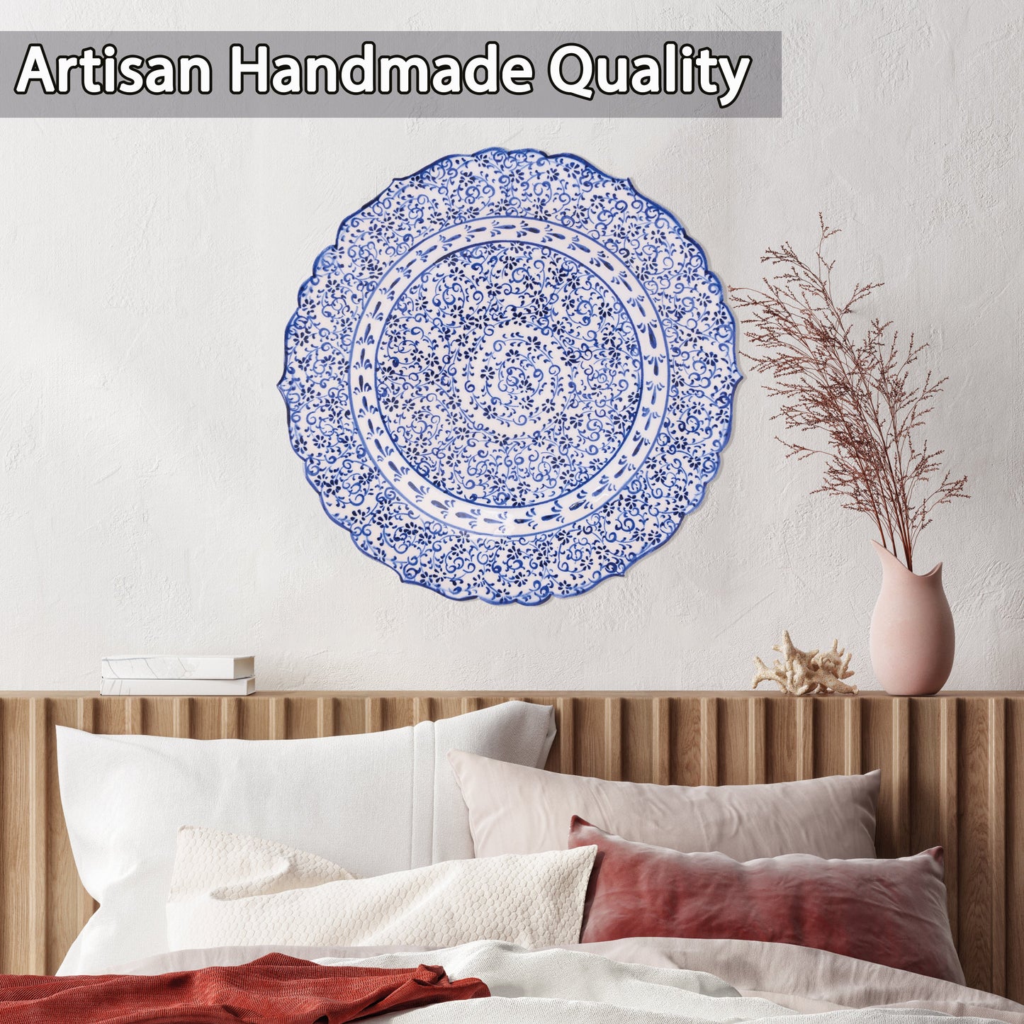 Ceramic Decorative Plate, Sapphire Vine Decorative Plate