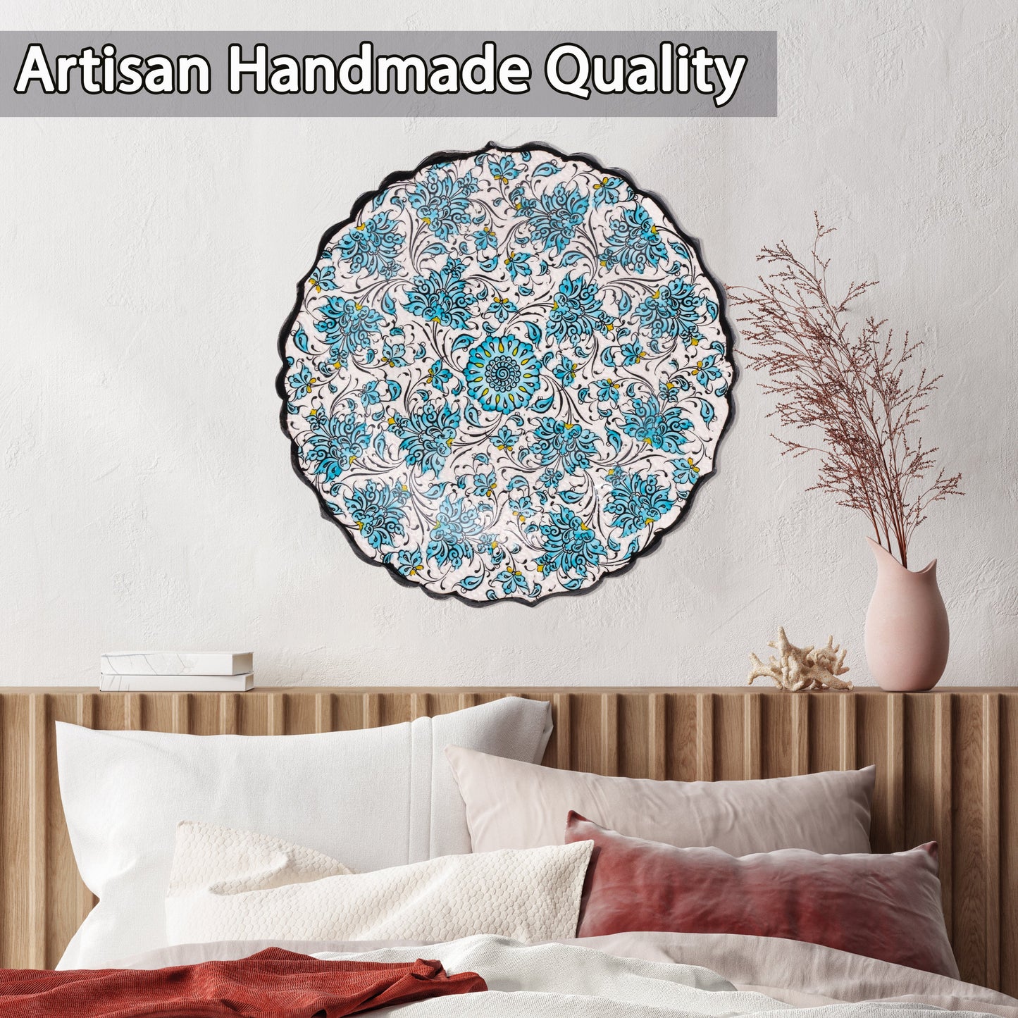 Ceramic Decorative Plate, Turquoise Bloom Decorative Plate