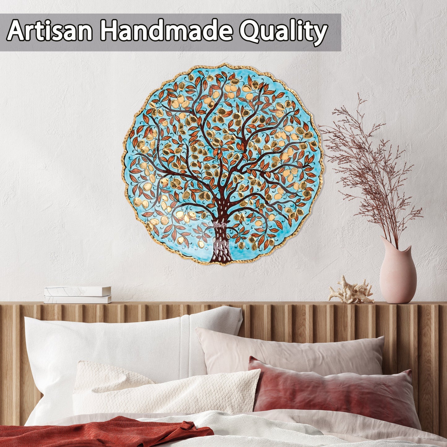 Ceramic Decorative Plate, Prosperity Tree Decorative Plate, Decorative Golden Plate