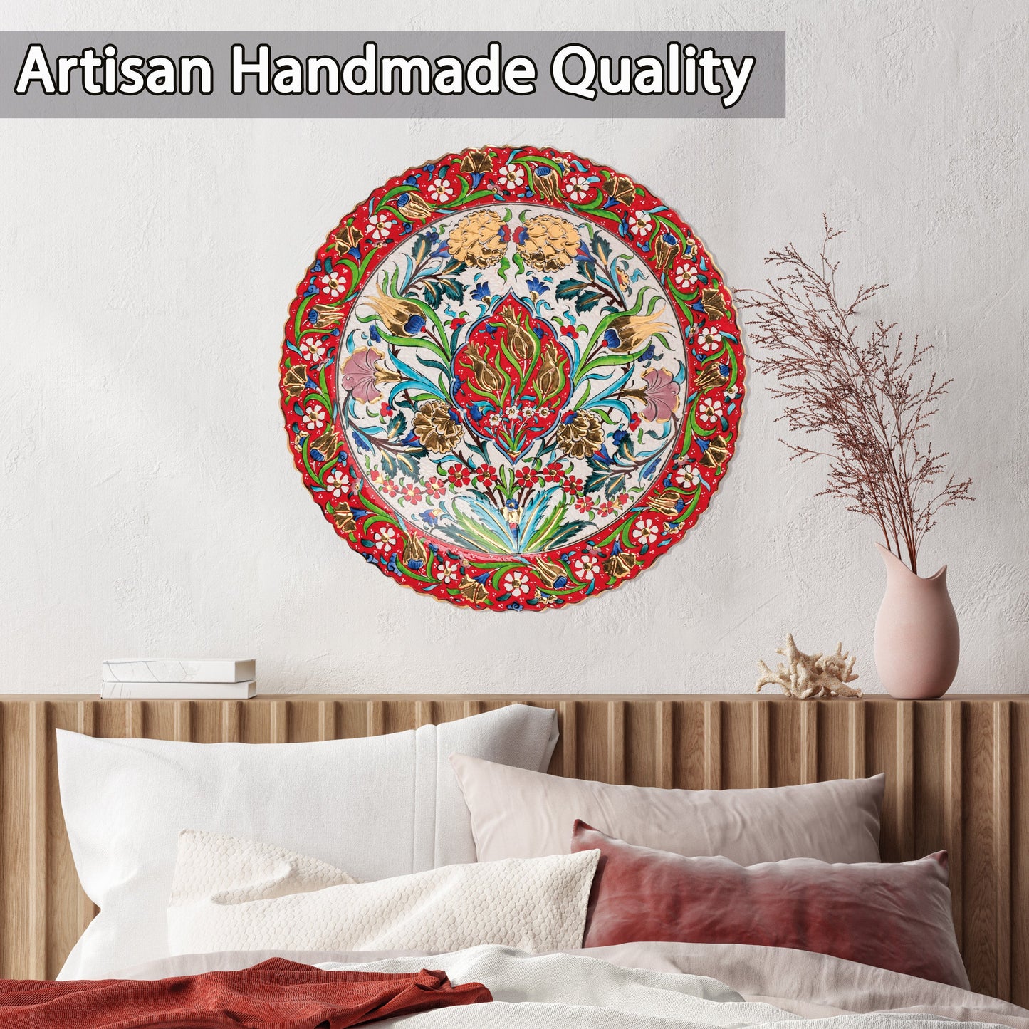 Ceramic Decorative Plate, Ottoman Bloom Decorative Plate, Decorative Golden Plate