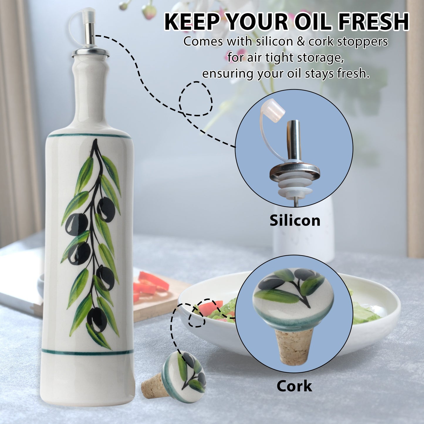 Ceramic Oil Dispenser, Olive Oil Dispener, Handmade Ceramic Oil Bottle - EVANILIFE Oil Dispenser (Image 6)