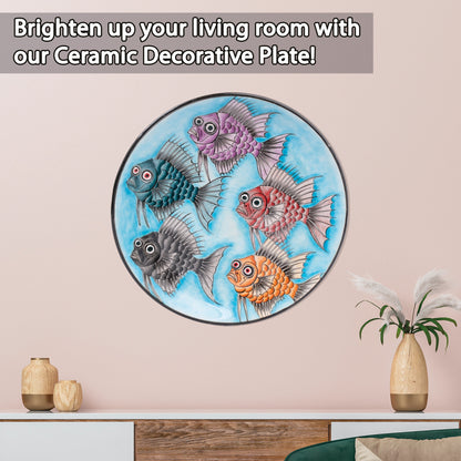 Ceramic Decorative Plate, Whimsical Fishes Decorative Plate