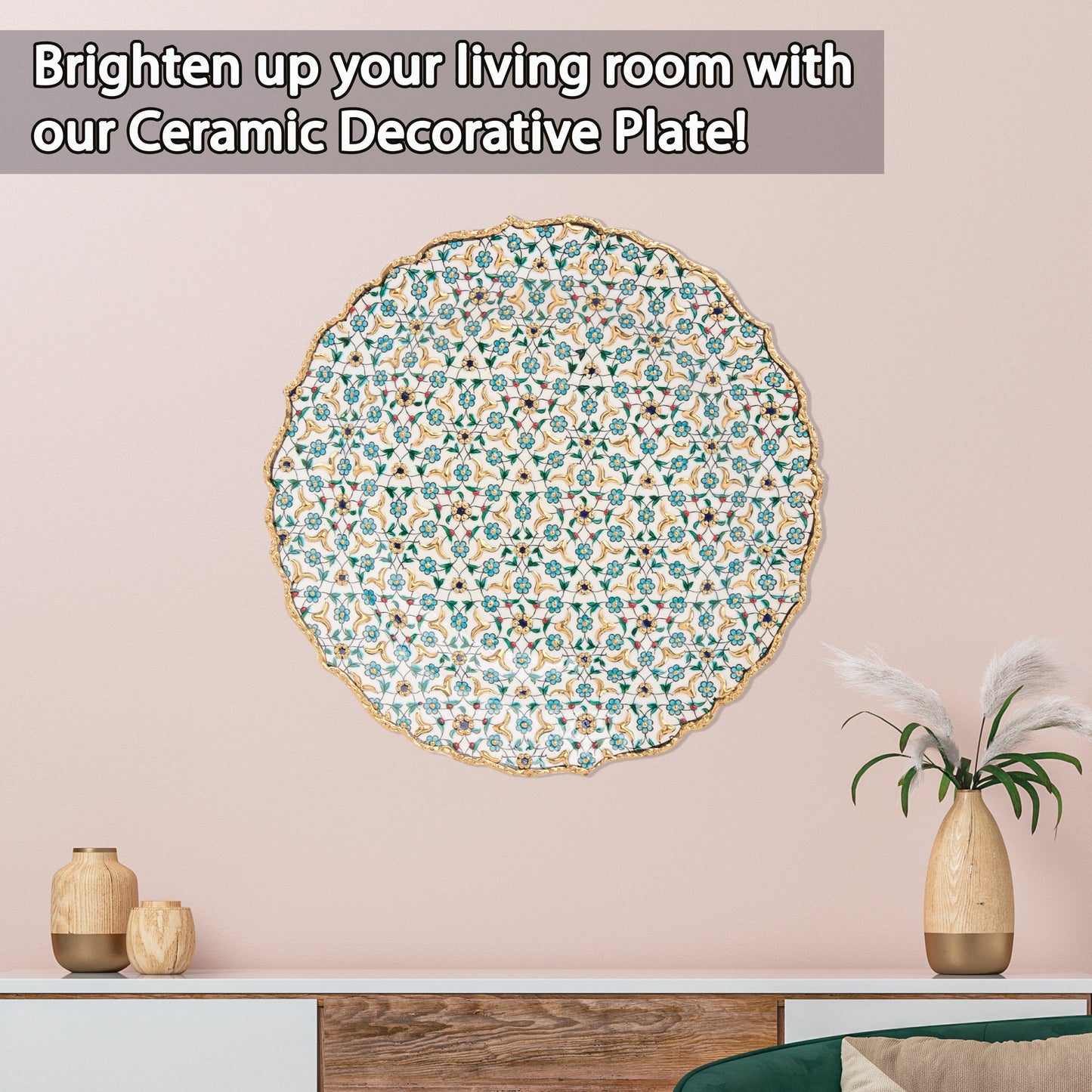 Ceramic Decorative Plate, Celestial Mosaic Decorative Plate, Decorative Golden Plate