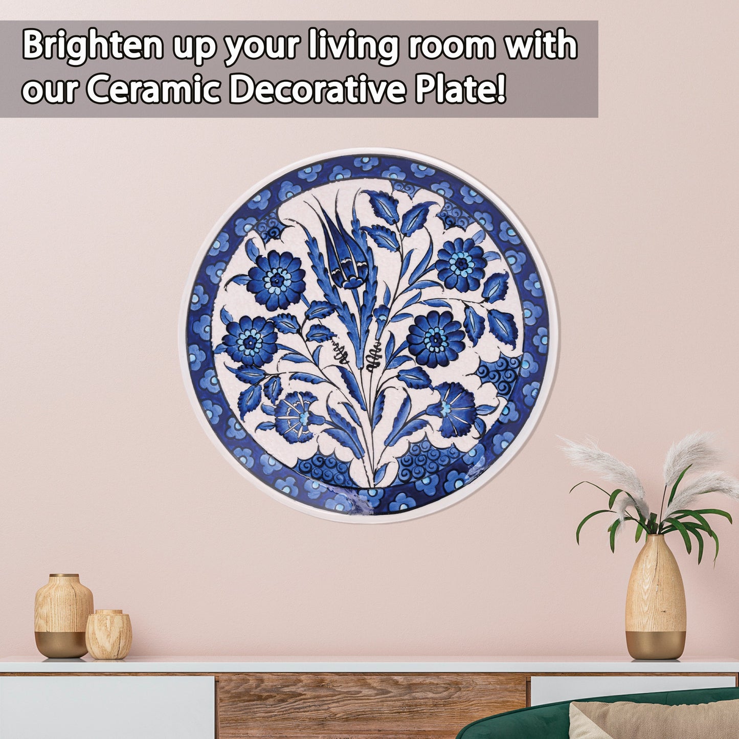 Ceramic Decorative Plate, Sapphire Blooms Decorative Plate