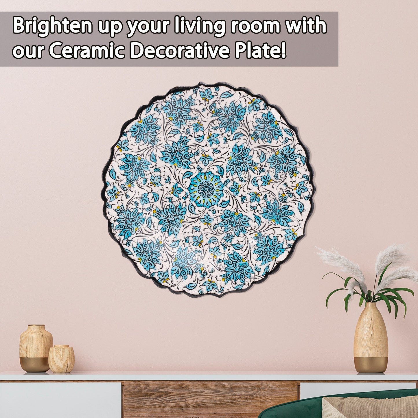 Ceramic Decorative Plate, Turquoise Bloom Decorative Plate