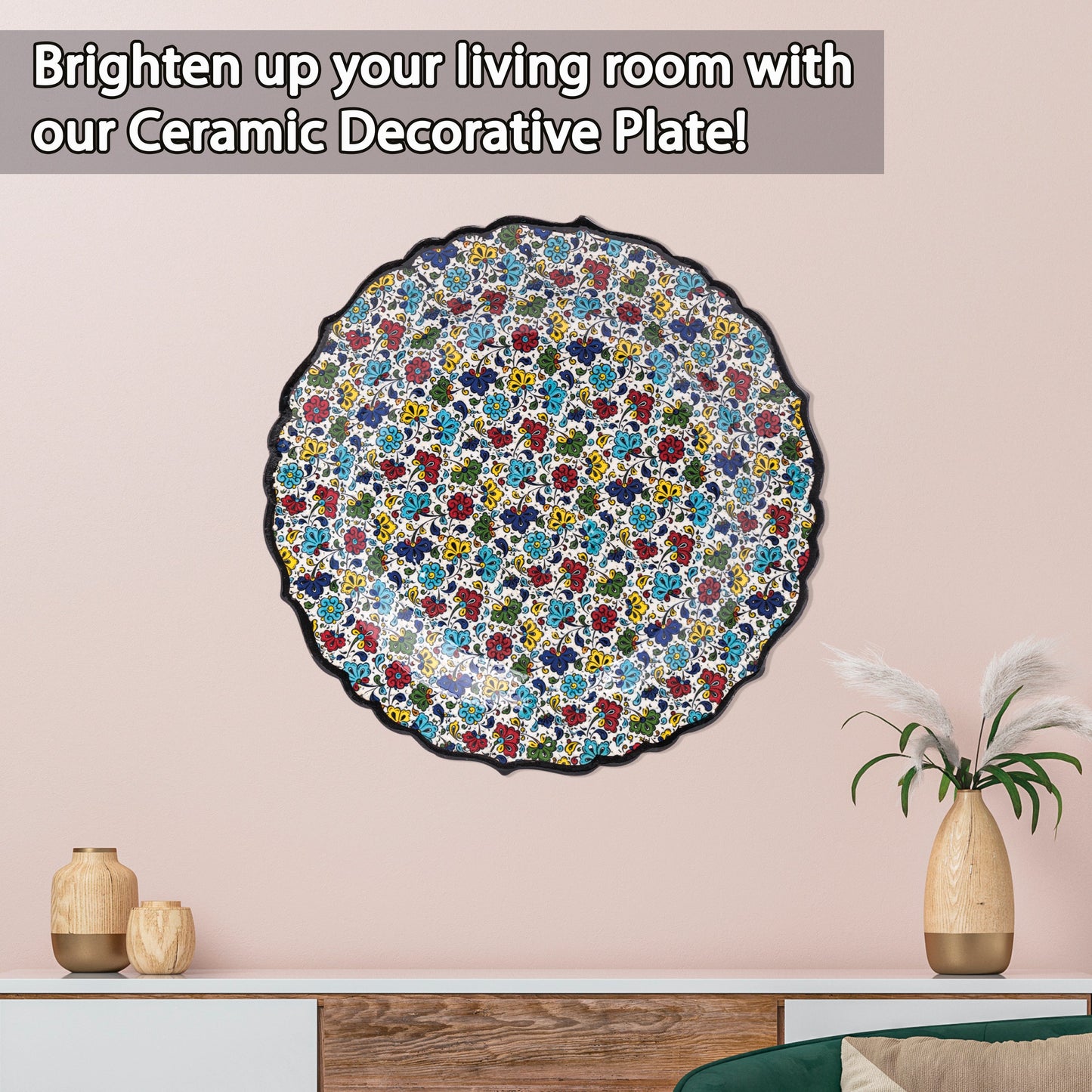 Ceramic Decorative Plate, Floral Mosaic Decorative Plate