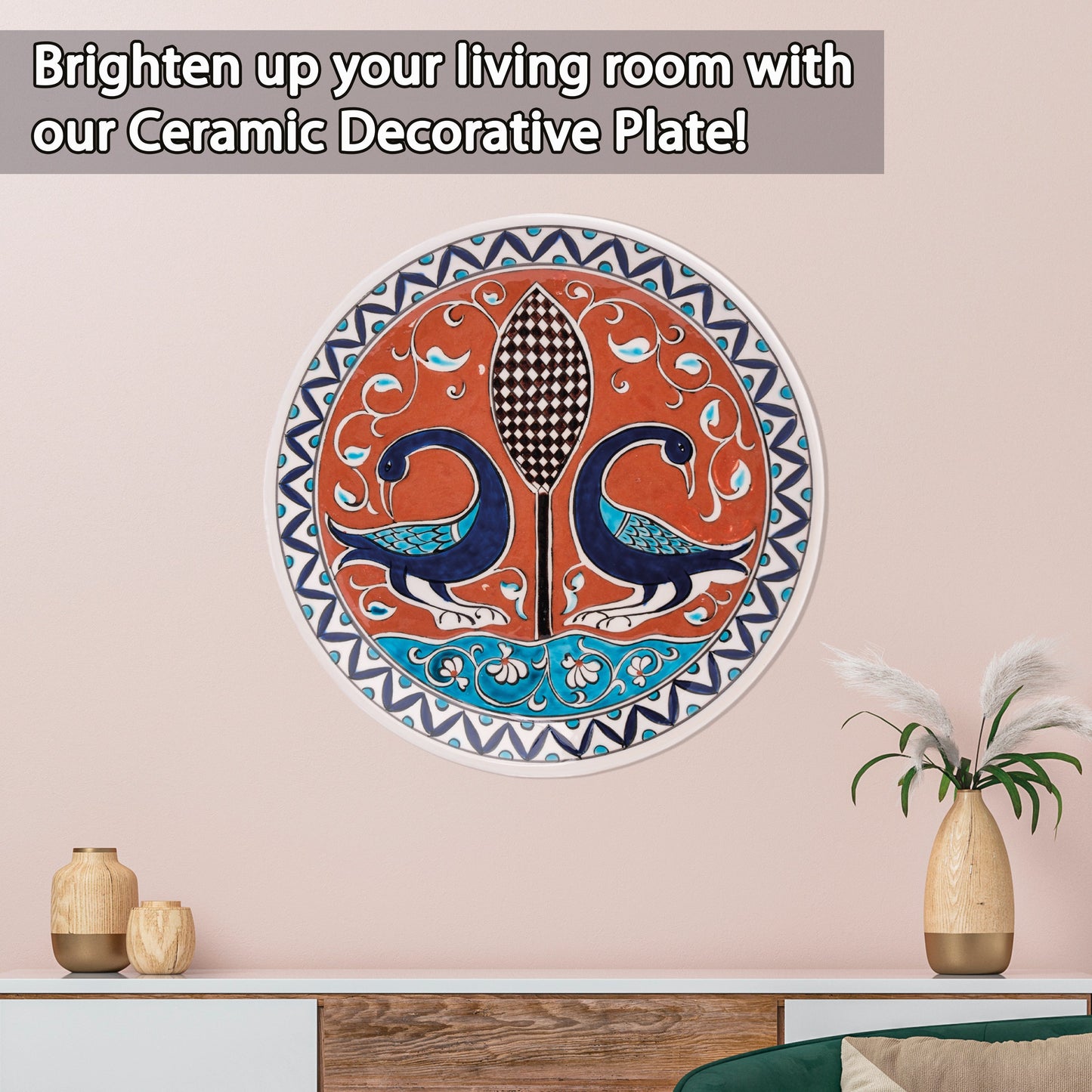 Ceramic Decorative Plate, Twin Peacocks Decorative Plate