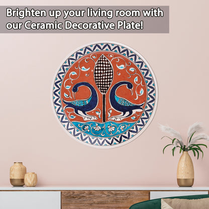 Ceramic Decorative Plate, Twin Peacocks Decorative Plate
