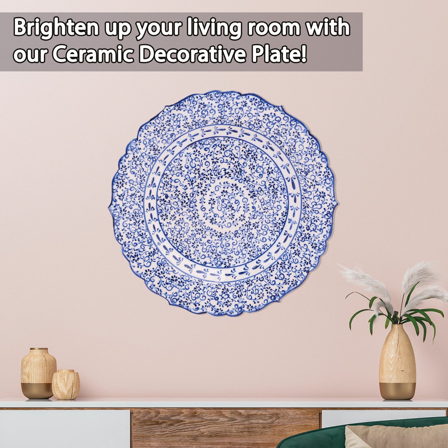 Ceramic Decorative Plate, Sapphire Vine Decorative Plate