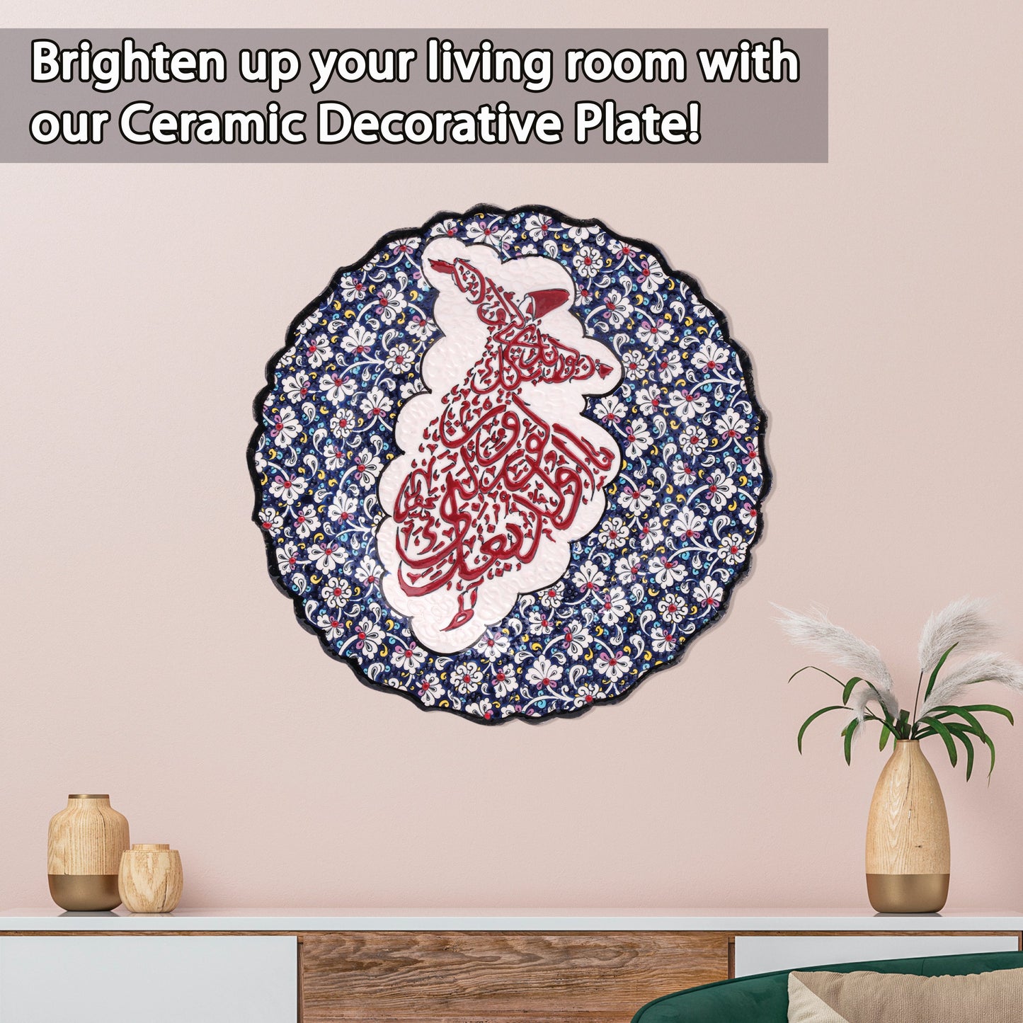 Ceramic Decorative Plate, Whirling Calligraphy Decorative Plate