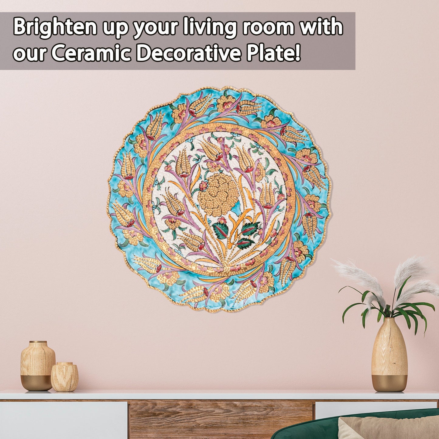 Ceramic Decorative Plate, Harvest Bloom Decorative Plate, Decorative Golden Plate