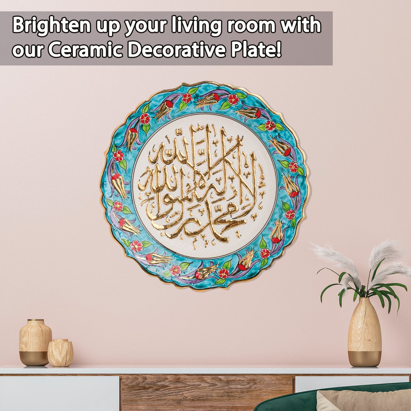 Ceramic Decorative Plate, Sacred Harmony Decorative Plate, Decorative Golden Plate