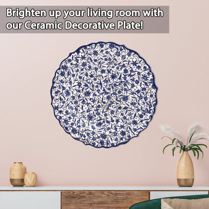 Ceramic Decorative Plate, Indigo Vines Decorative Plate