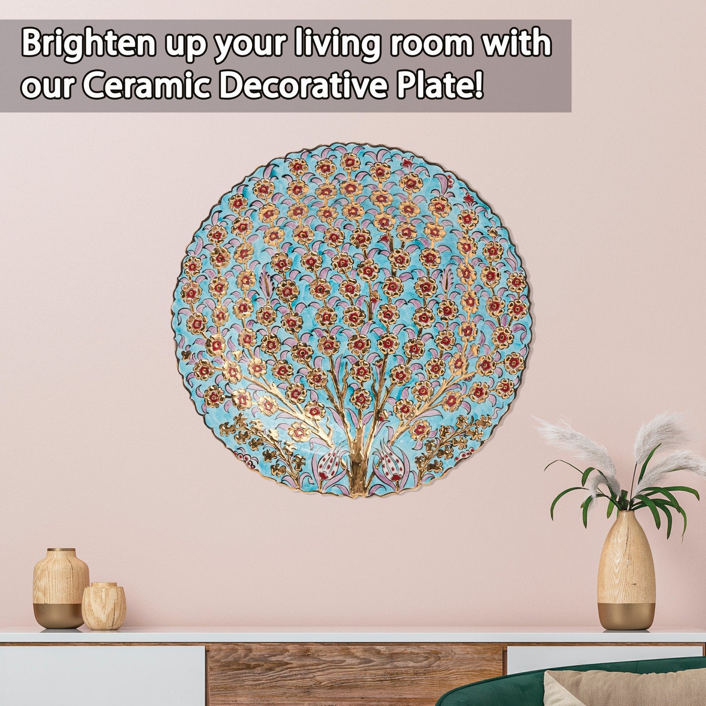 Ceramic Decorative Plate, Floral Canopy Decorative Plate, Decorative Golden Plate