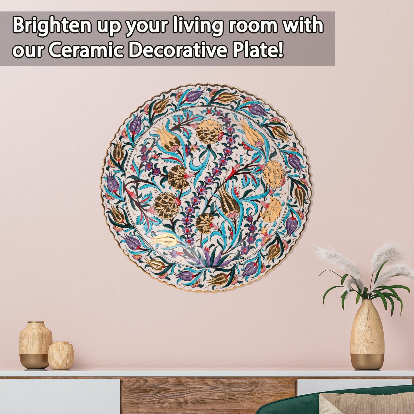 Ceramic Decorative Plate, Tulip Symphony Decorative Plate, Decorative Golden Plate