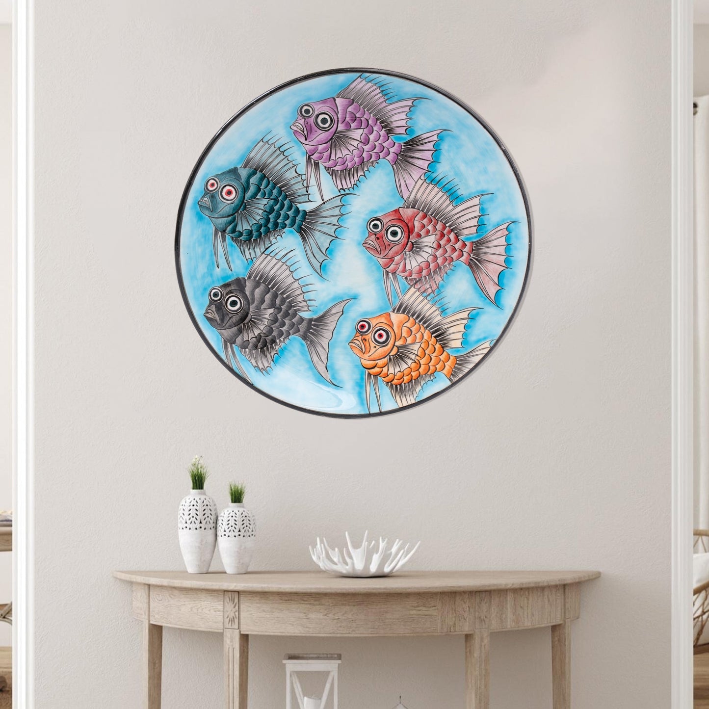Ceramic Decorative Plate, Whimsical Fishes Decorative Plate