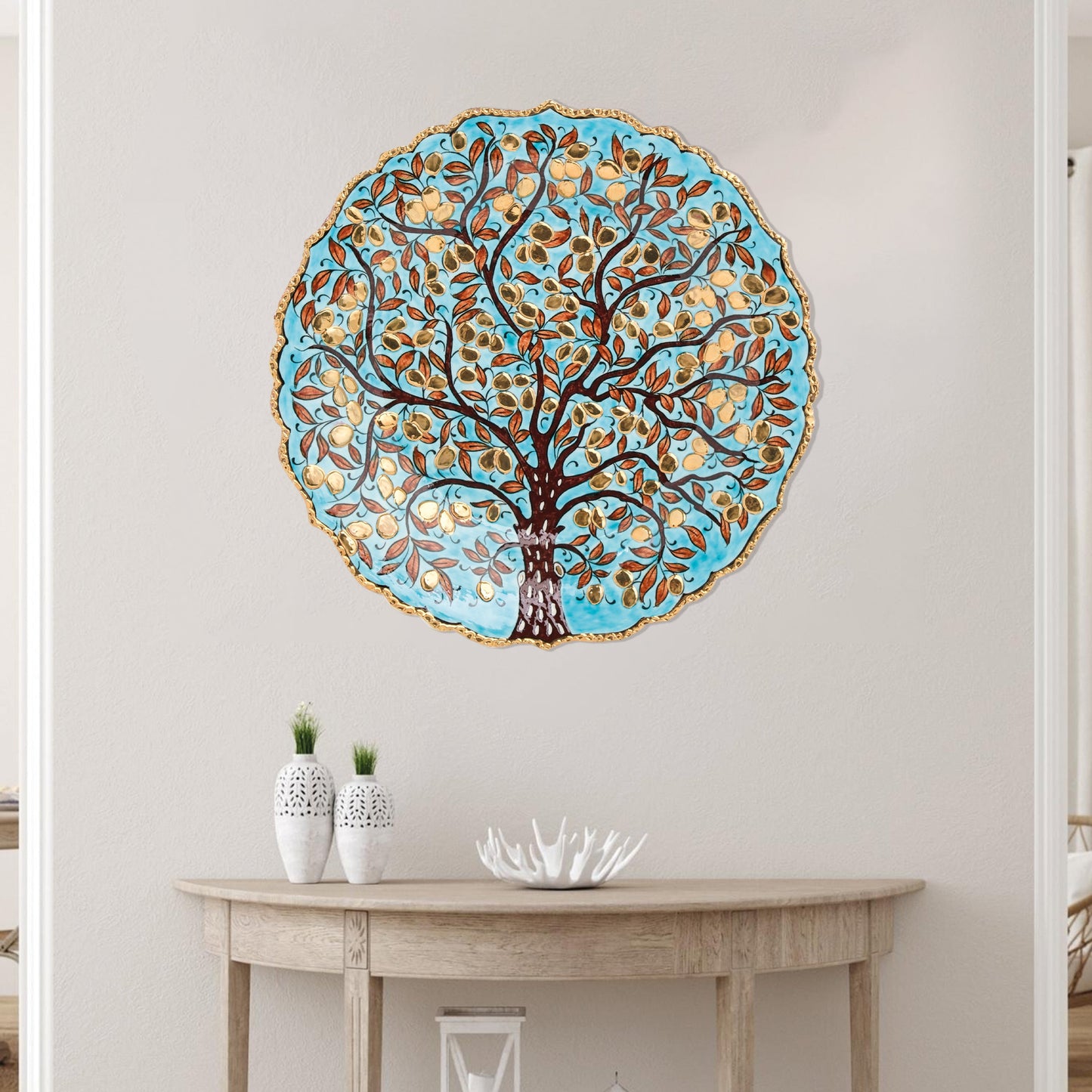 Ceramic Decorative Plate, Prosperity Tree Decorative Plate, Decorative Golden Plate