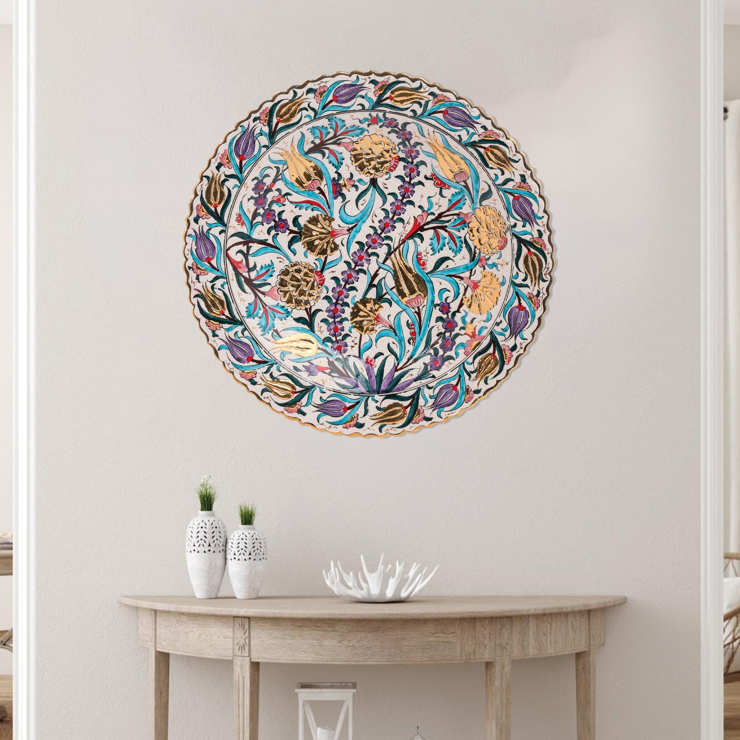 Ceramic Decorative Plate, Tulip Symphony Decorative Plate, Decorative Golden Plate