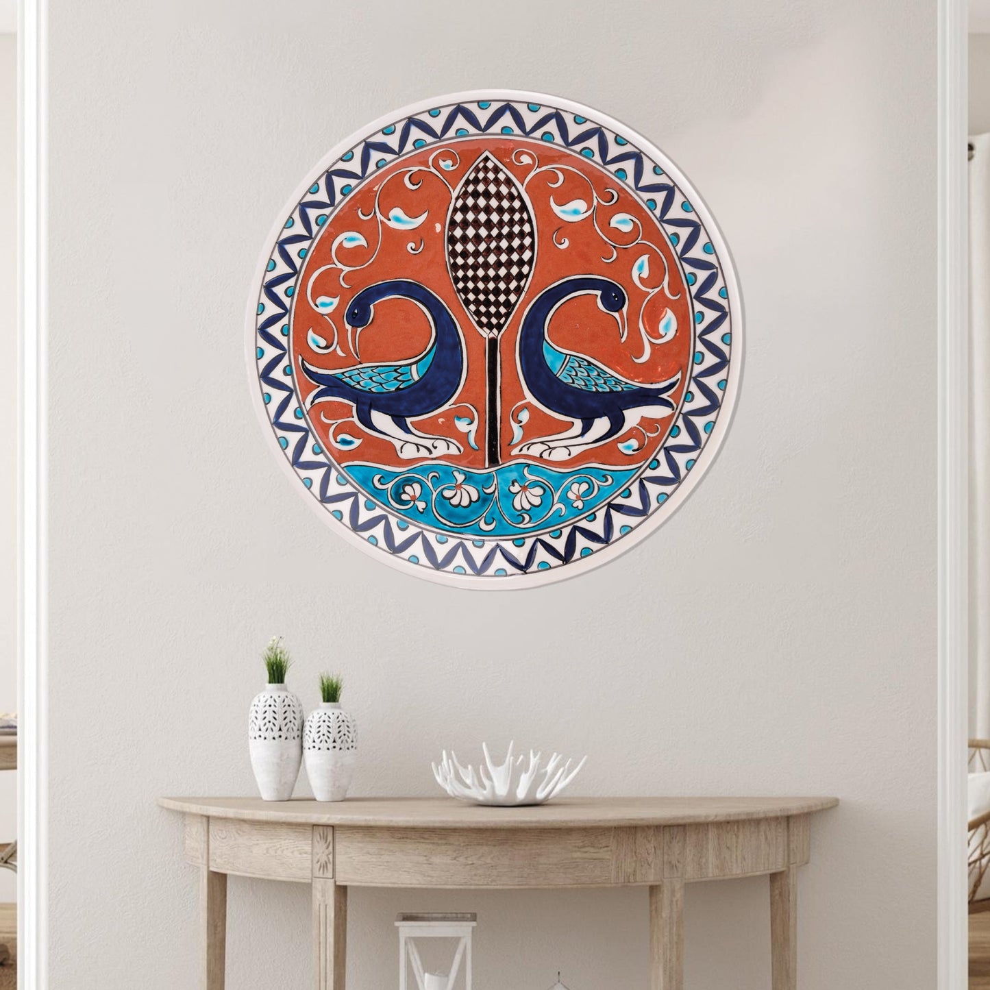 Ceramic Decorative Plate, Twin Peacocks Decorative Plate