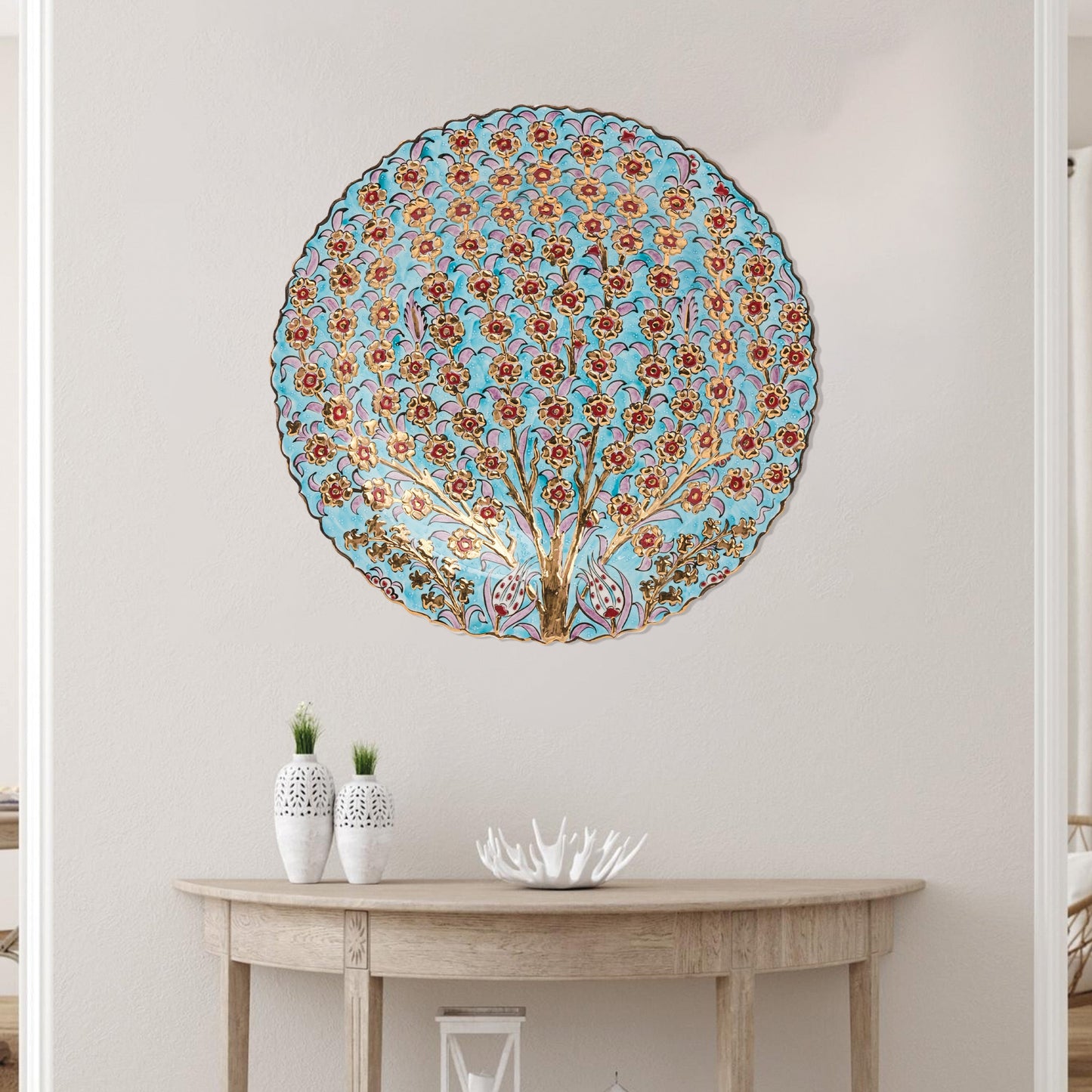 Ceramic Decorative Plate, Floral Canopy Decorative Plate, Decorative Golden Plate