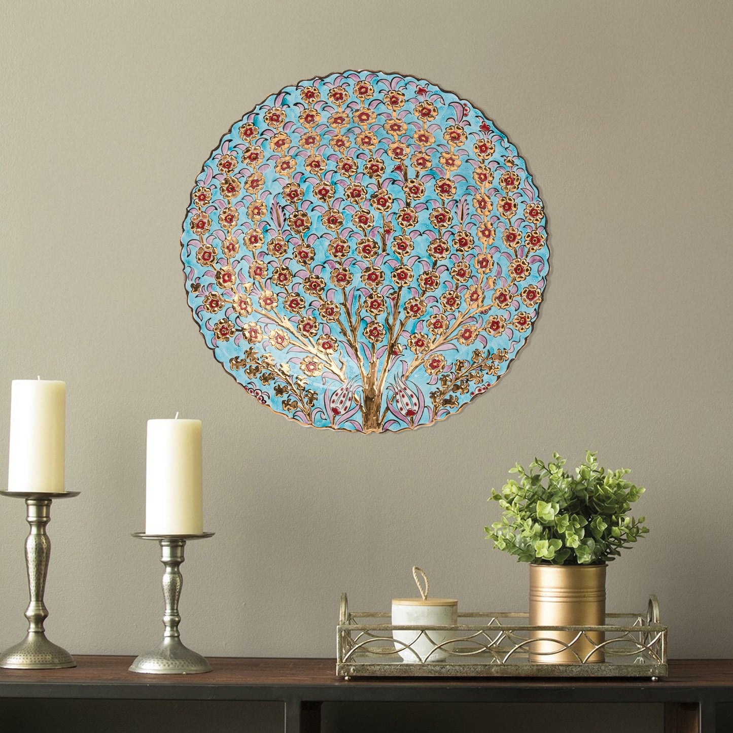 Ceramic Decorative Plate, Floral Canopy Decorative Plate, Decorative Golden Plate