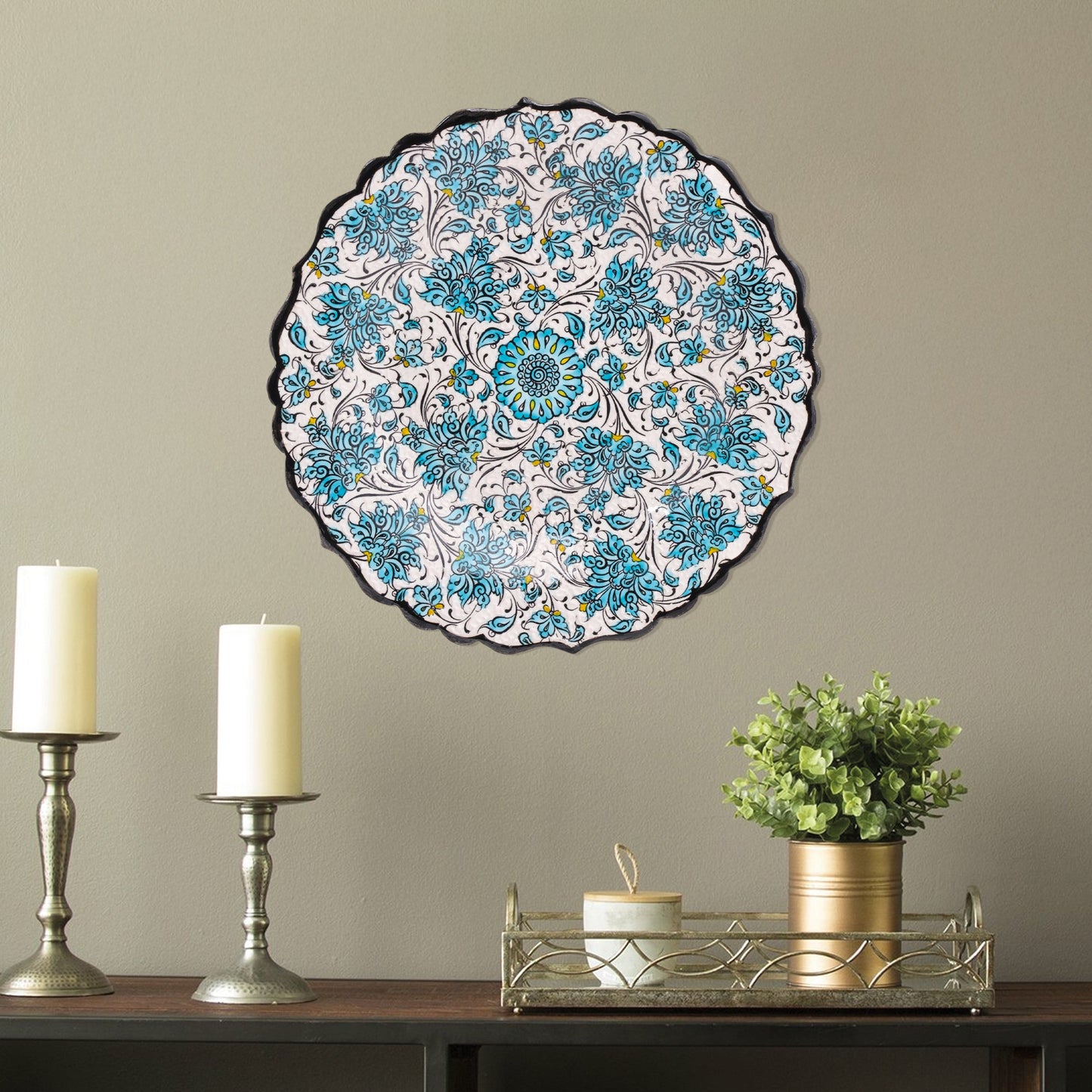 Ceramic Decorative Plate, Turquoise Bloom Decorative Plate