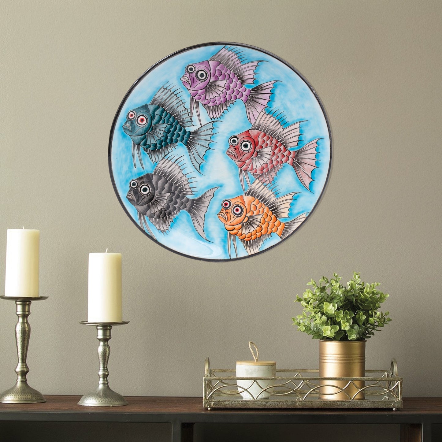 Ceramic Decorative Plate, Whimsical Fishes Decorative Plate