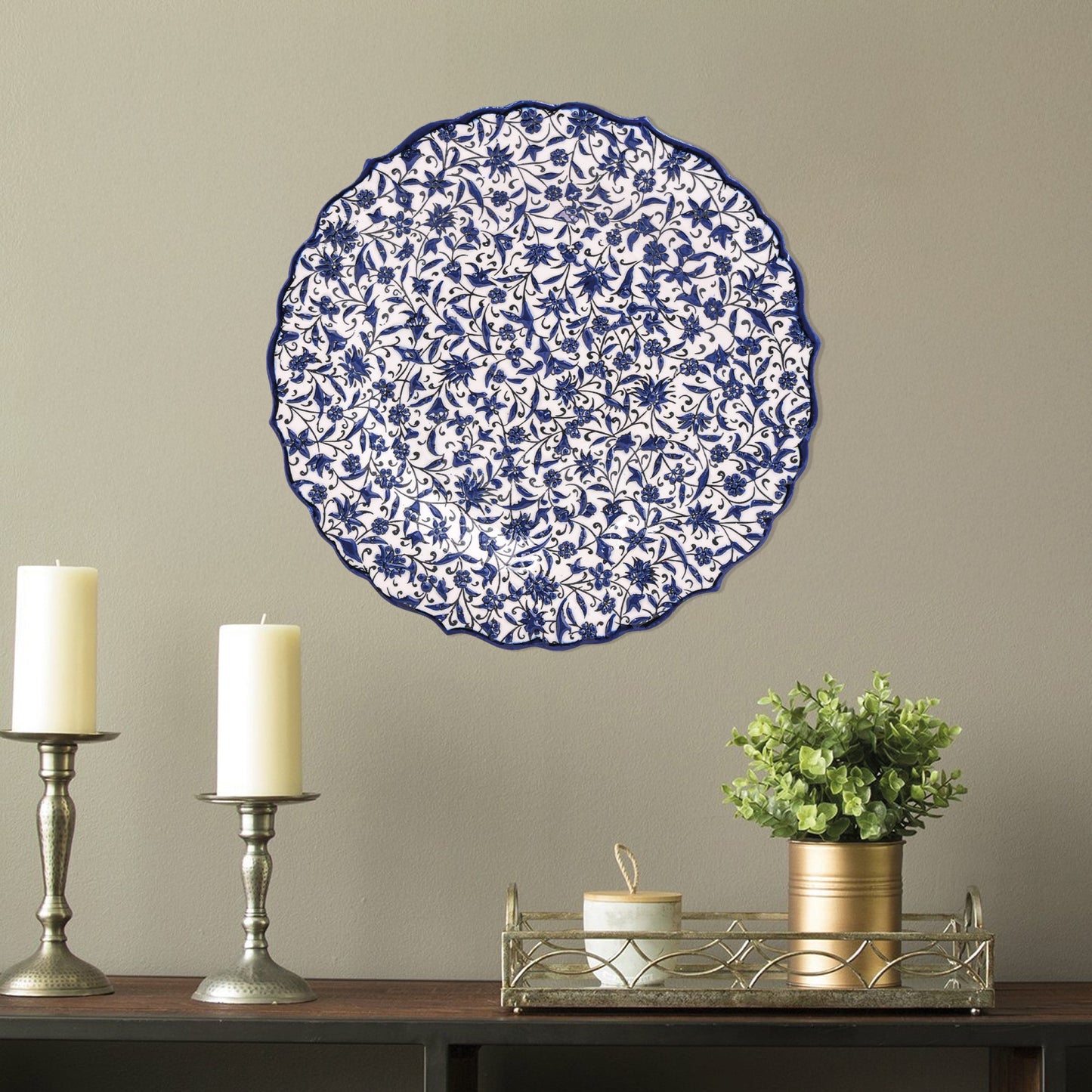 Ceramic Decorative Plate, Indigo Vines Decorative Plate