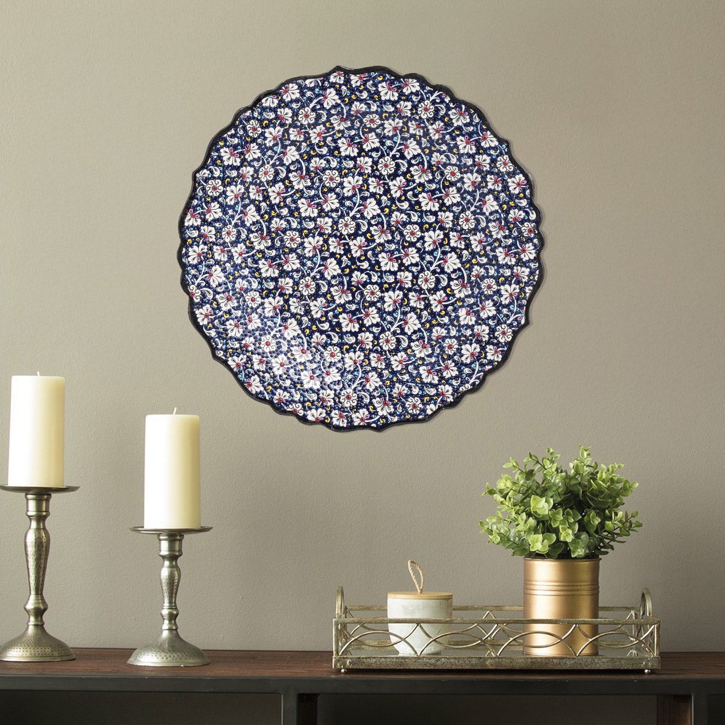 Ceramic Decorative Plate, Midnight Blossom Decorative Plate