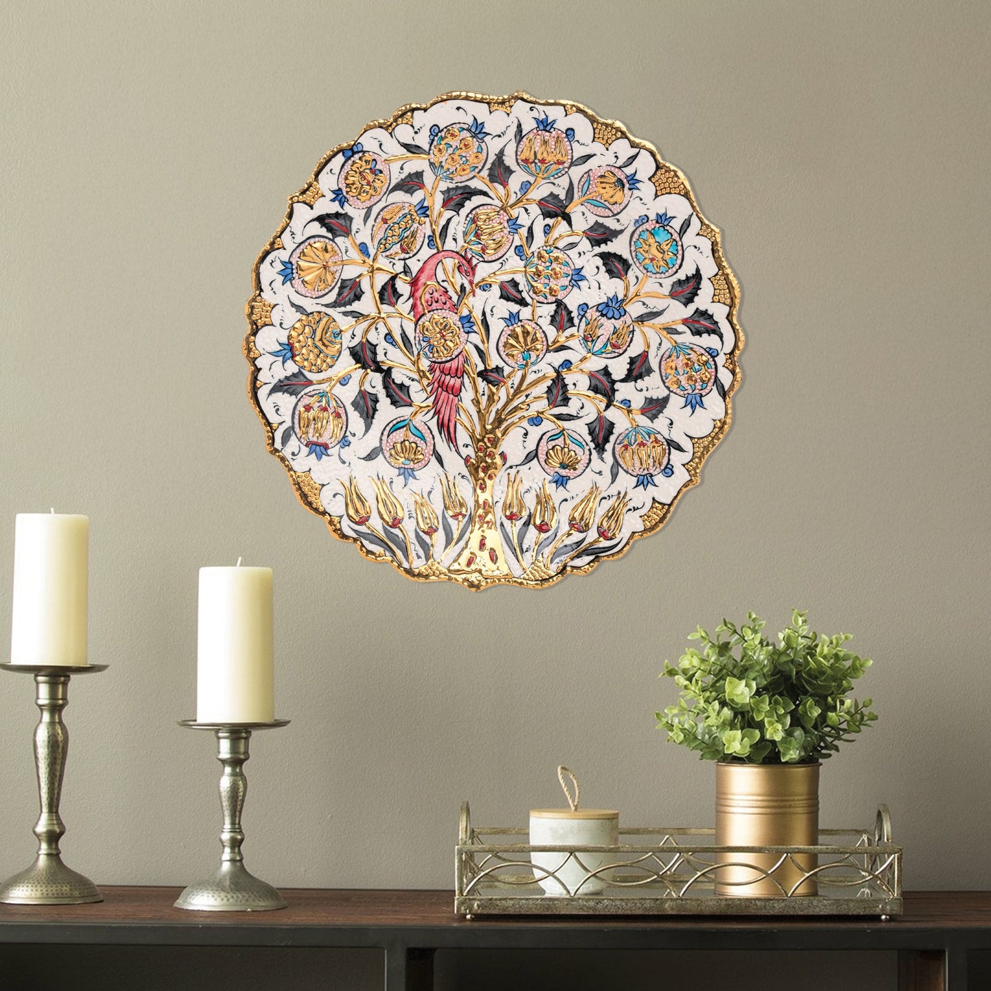 Ceramic Decorative Plate, Eternal Blossom Decorative Plate, Decorative Golden Plate