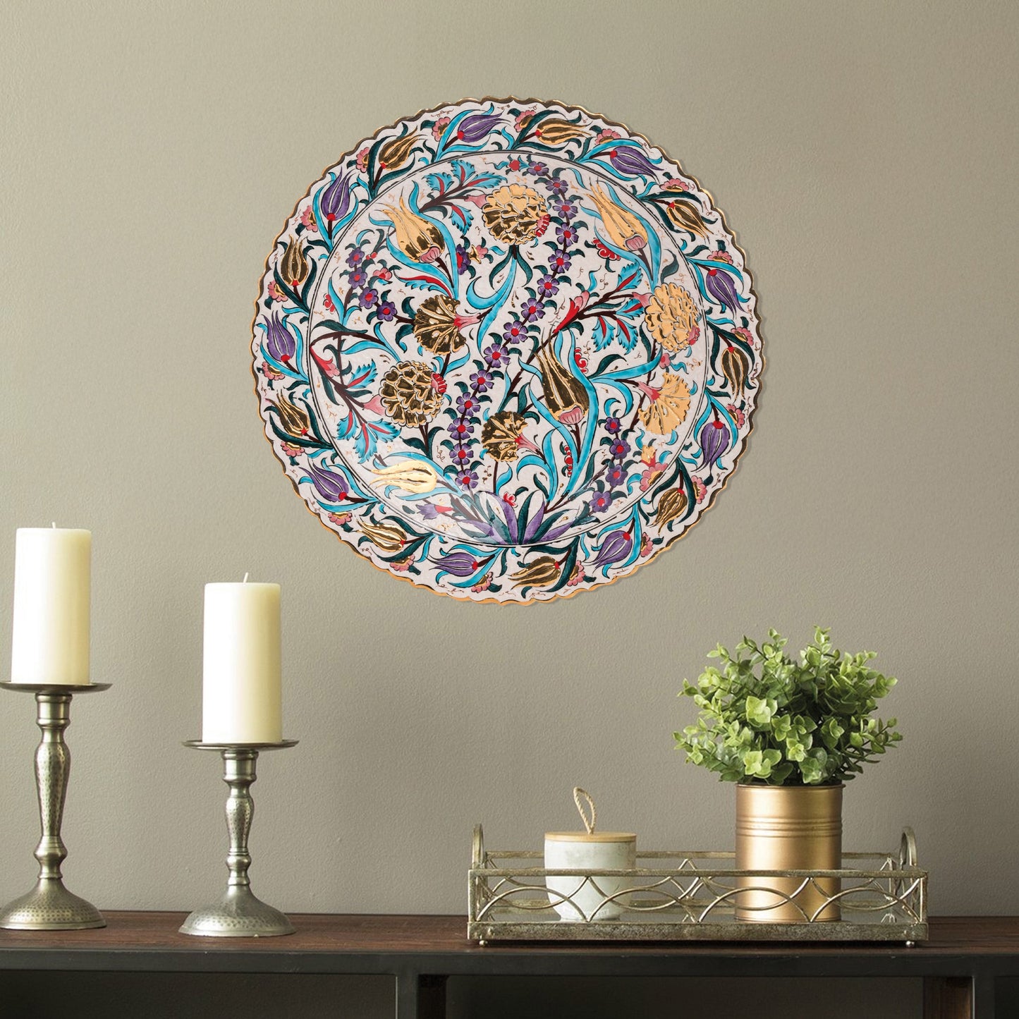 Ceramic Decorative Plate, Tulip Symphony Decorative Plate, Decorative Golden Plate